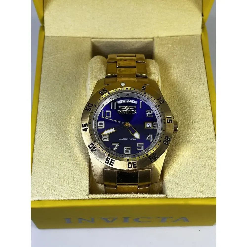 INVICTA Men's Specialty Blue Dial 18k Yellow Gold Plated Watch- Model 5762 w Box